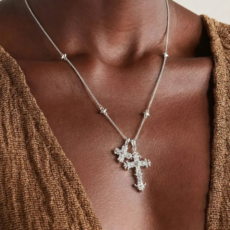 18k Floral Diamond Accented Cross Necklace