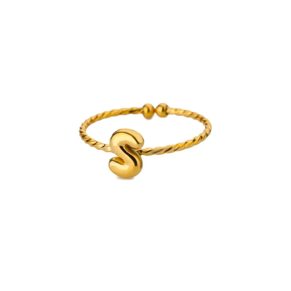 dainty adjustable bubble letter initial ring