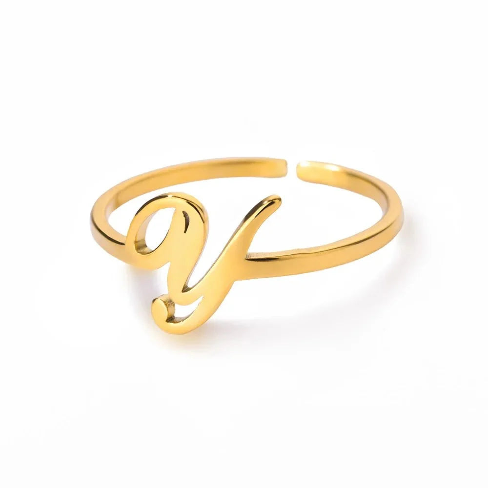 dainty adjustable classy letter initial rings
