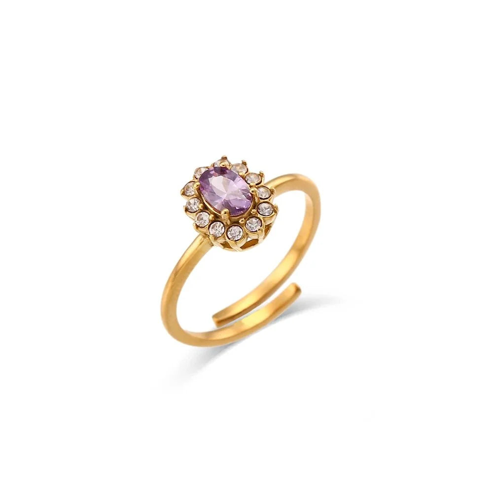 Dainty Adjustable Oval Diamond Rings in purple
