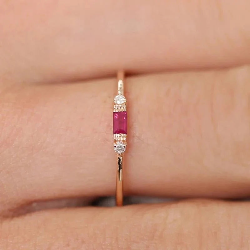 Dainty & Baguette Diamond Ring in red & rose gold