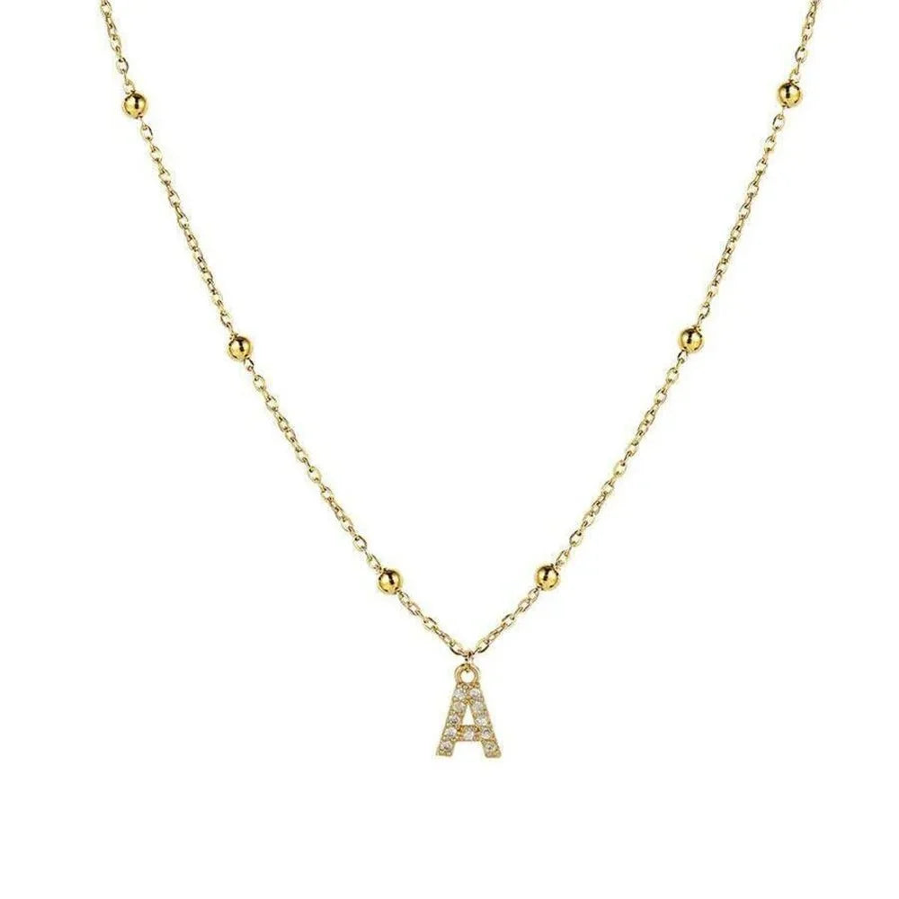 Dainty Beaded Chain Initial Necklace