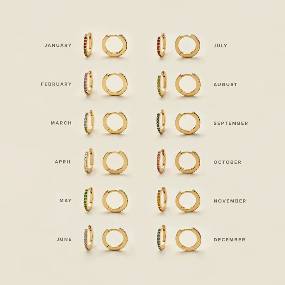 Dainty Birthstone Hoop Huggie Earrings