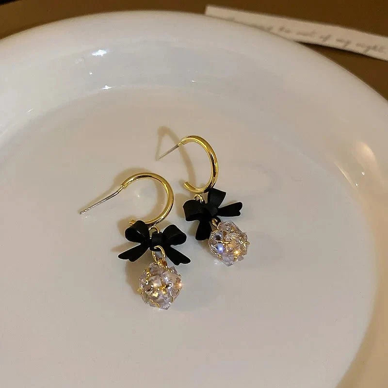 Dainty Bow Diamond Dangle Earrings