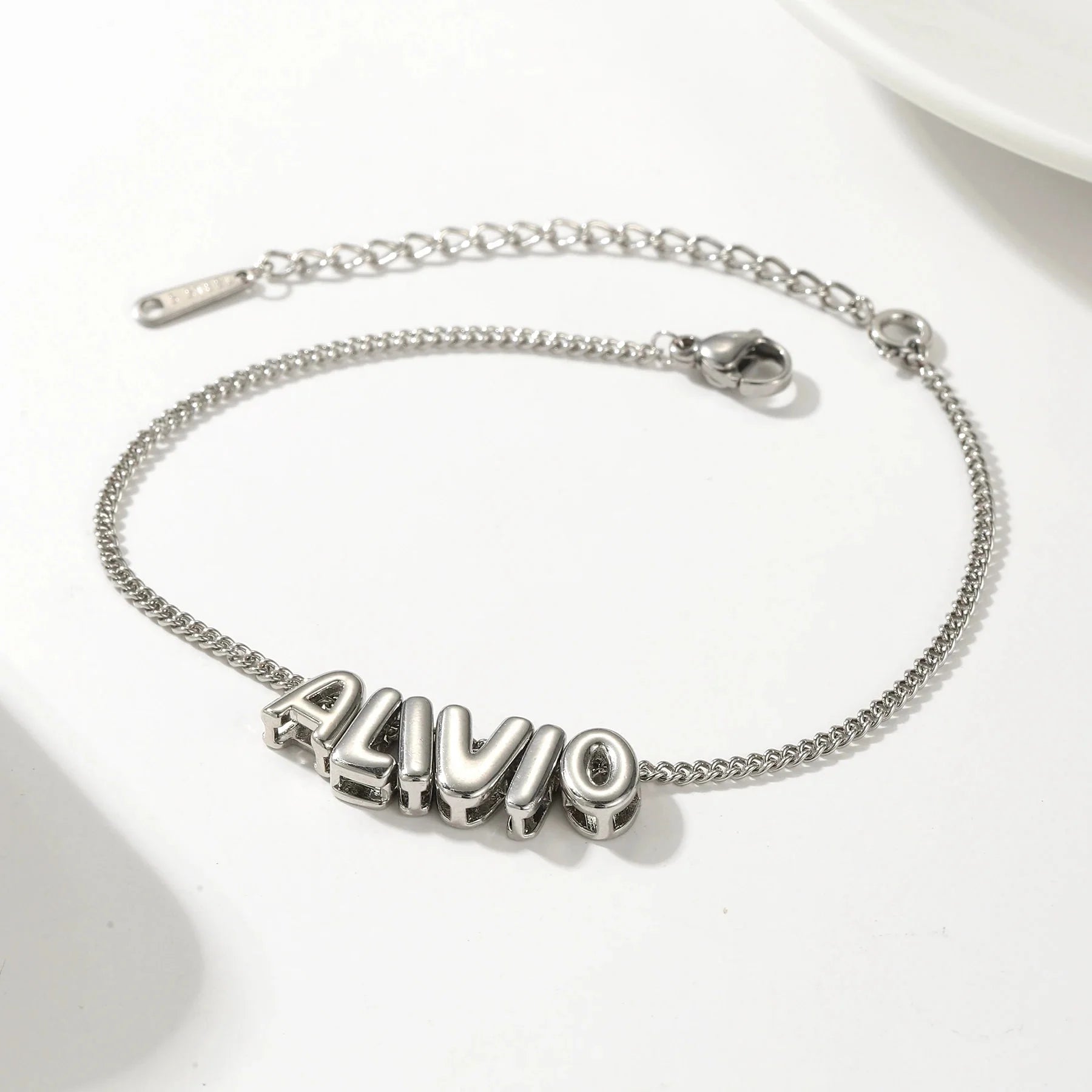Dainty Bubble Letter Name Bracelet in silver