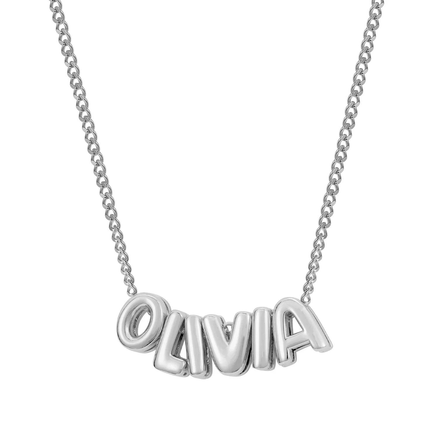 Dainty Bubble Letter Name Necklace in silver