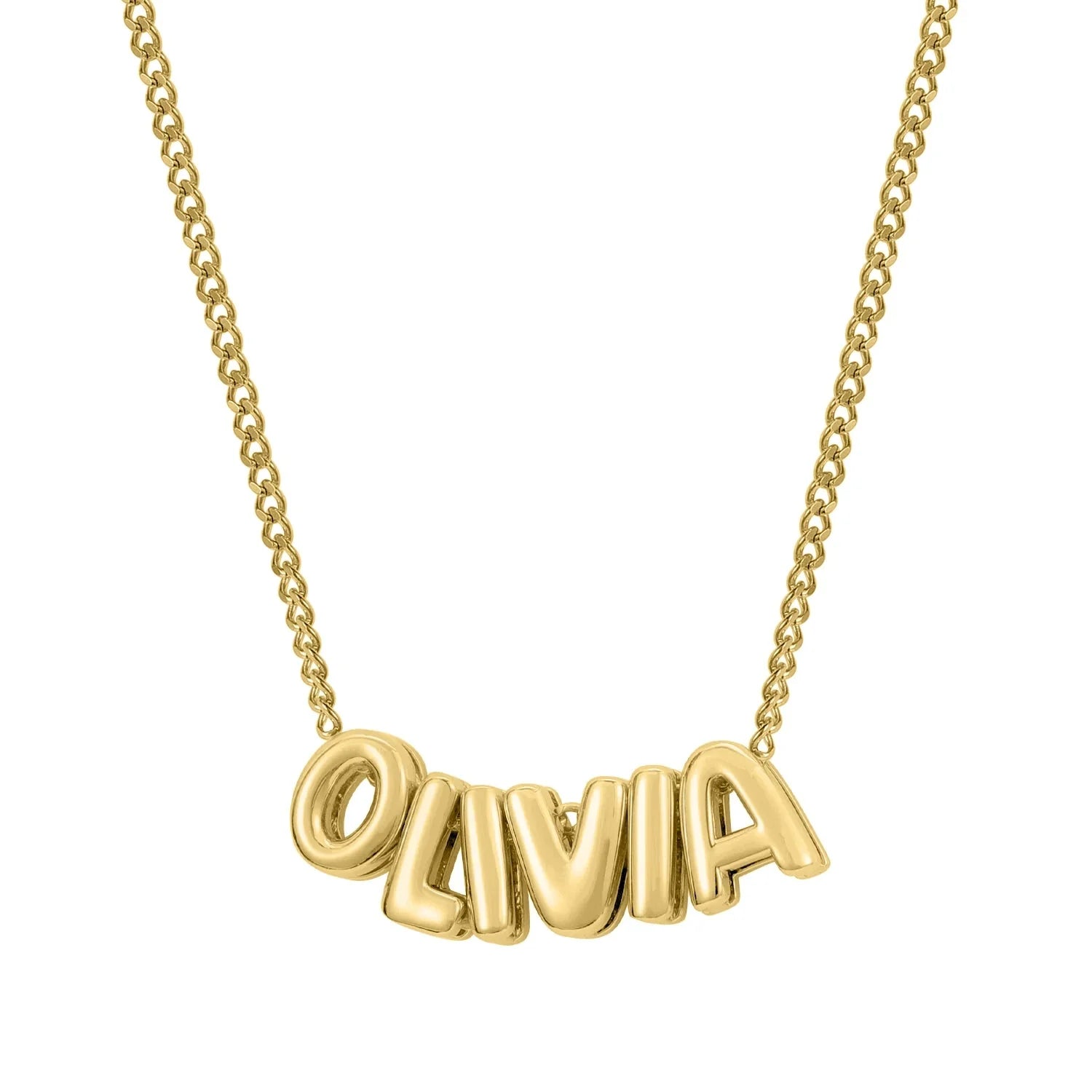 Dainty Bubble Letter Name Necklace in gold