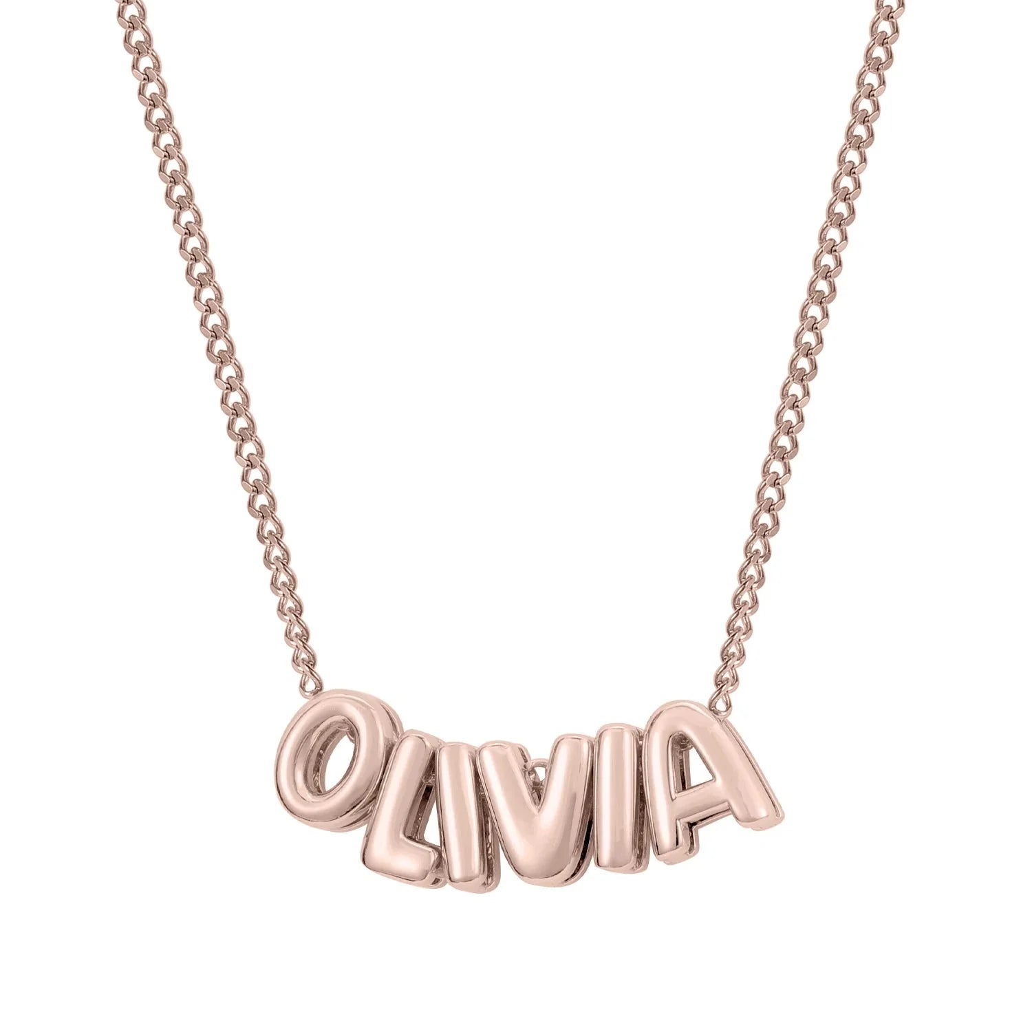 Dainty Bubble Letter Name Necklace in rose gold