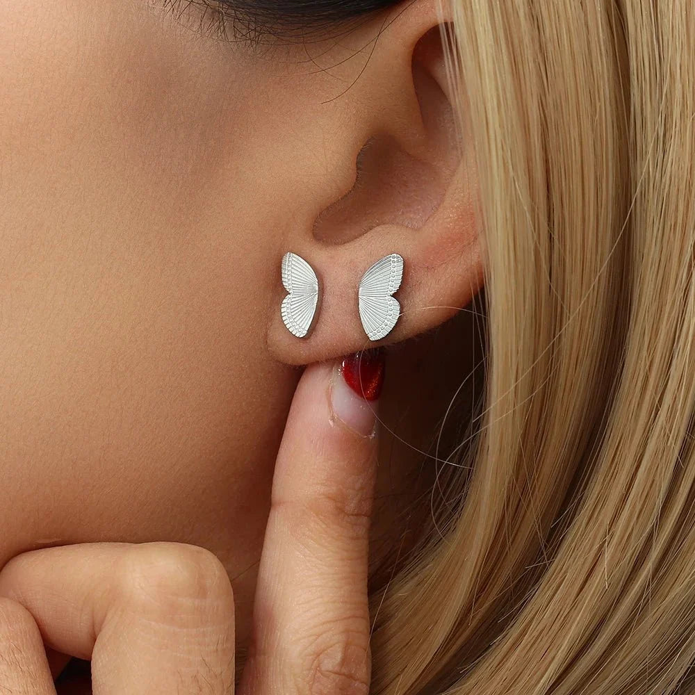Dainty Butterfly Wings Stud Earrings in silver