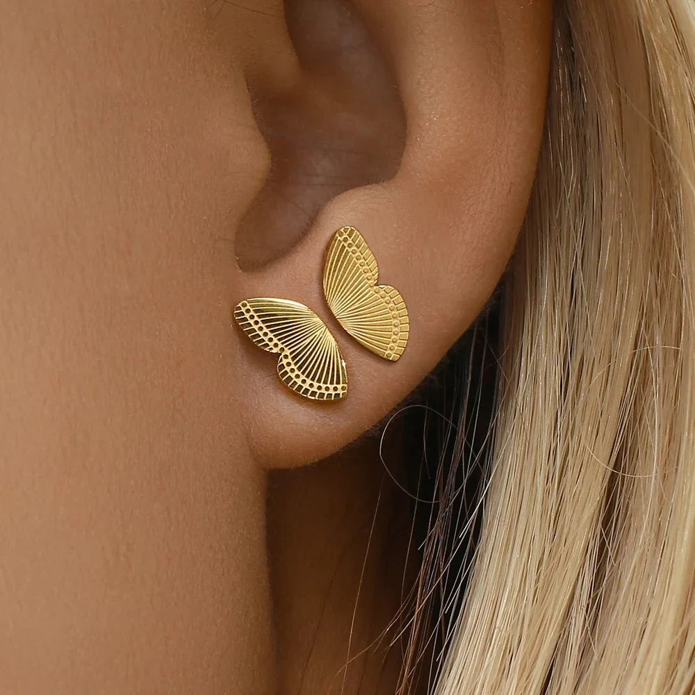 Dainty Butterfly Wings Stud Earrings in gold