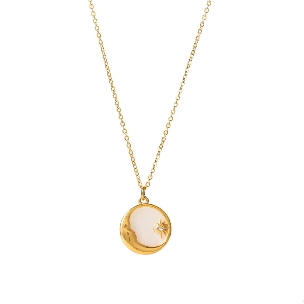 Dainty Crescent Moon & Star Pendant Necklace