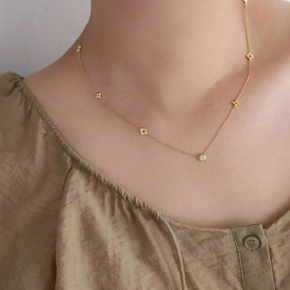 Dainty Floral Diamond Centerpiece Necklace