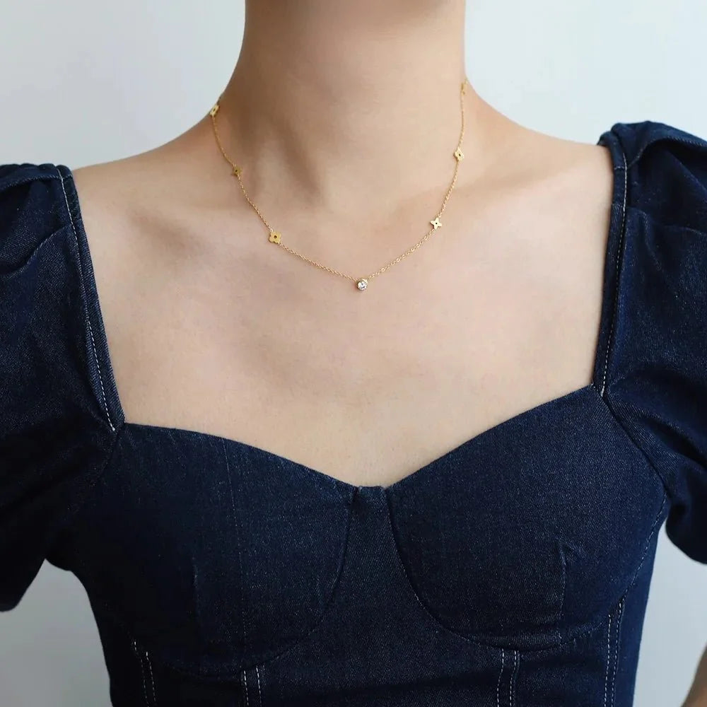 Dainty Floral Diamond Centerpiece Necklace