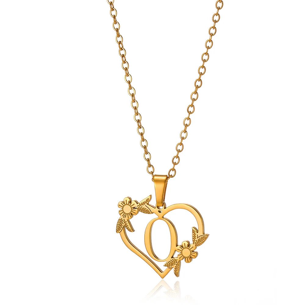 dainty floral heart letter initial necklace