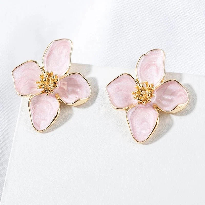 Dainty Floral Hibiscus Earrings in pink
