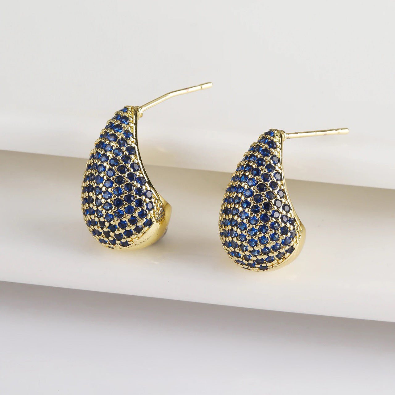 Dainty Glimmering Diamond Teardrop Earrings in navy