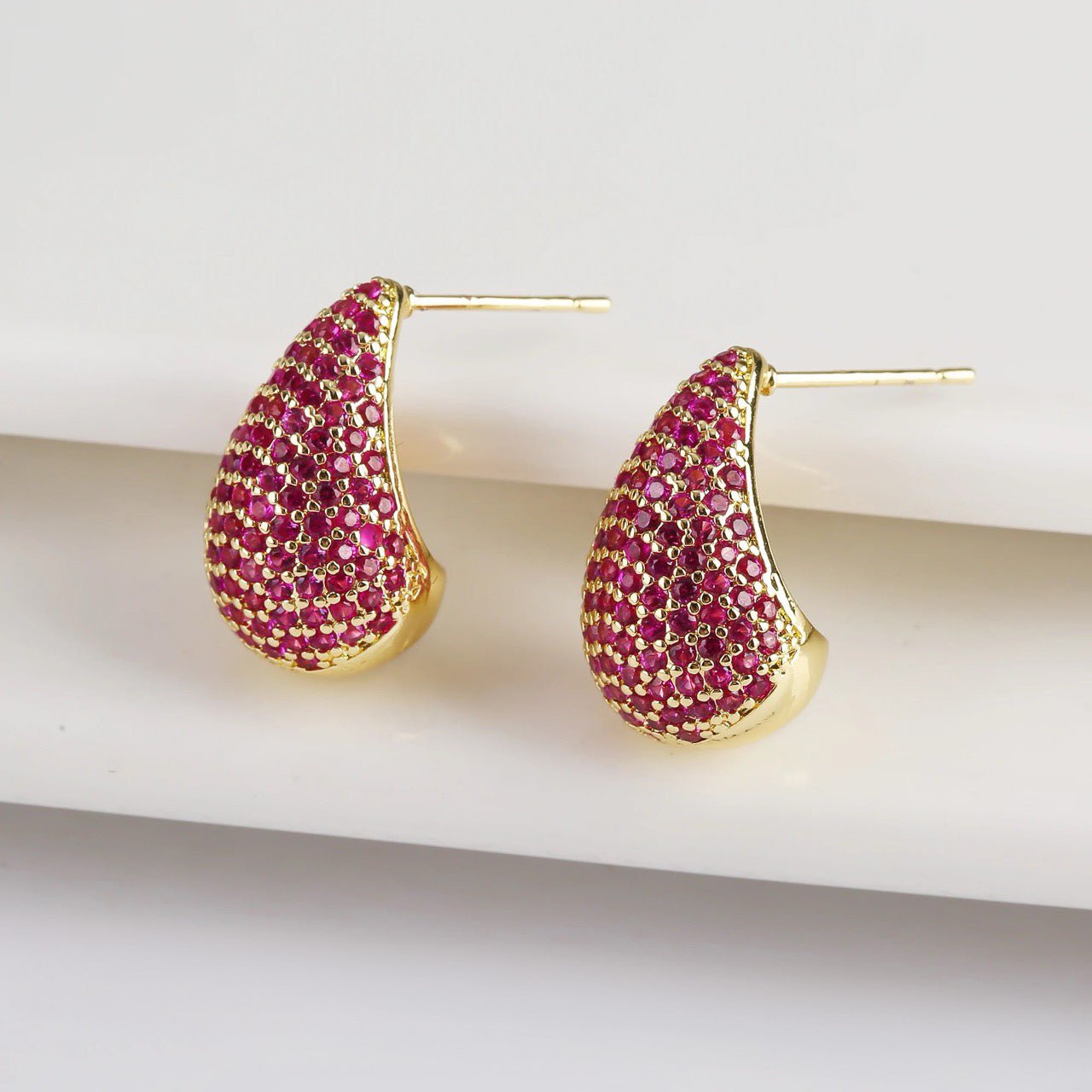 Dainty Glimmering Diamond Teardrop Earrings in red