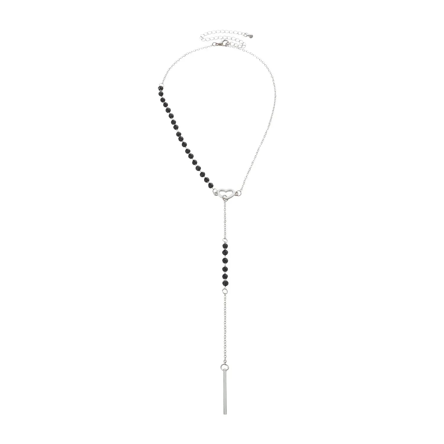 Dainty Heart Black and Gold Lariat Necklace in silver