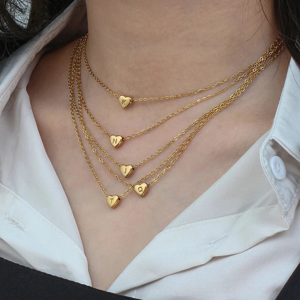 Dainty Minimal Heart Initial Letter Necklace