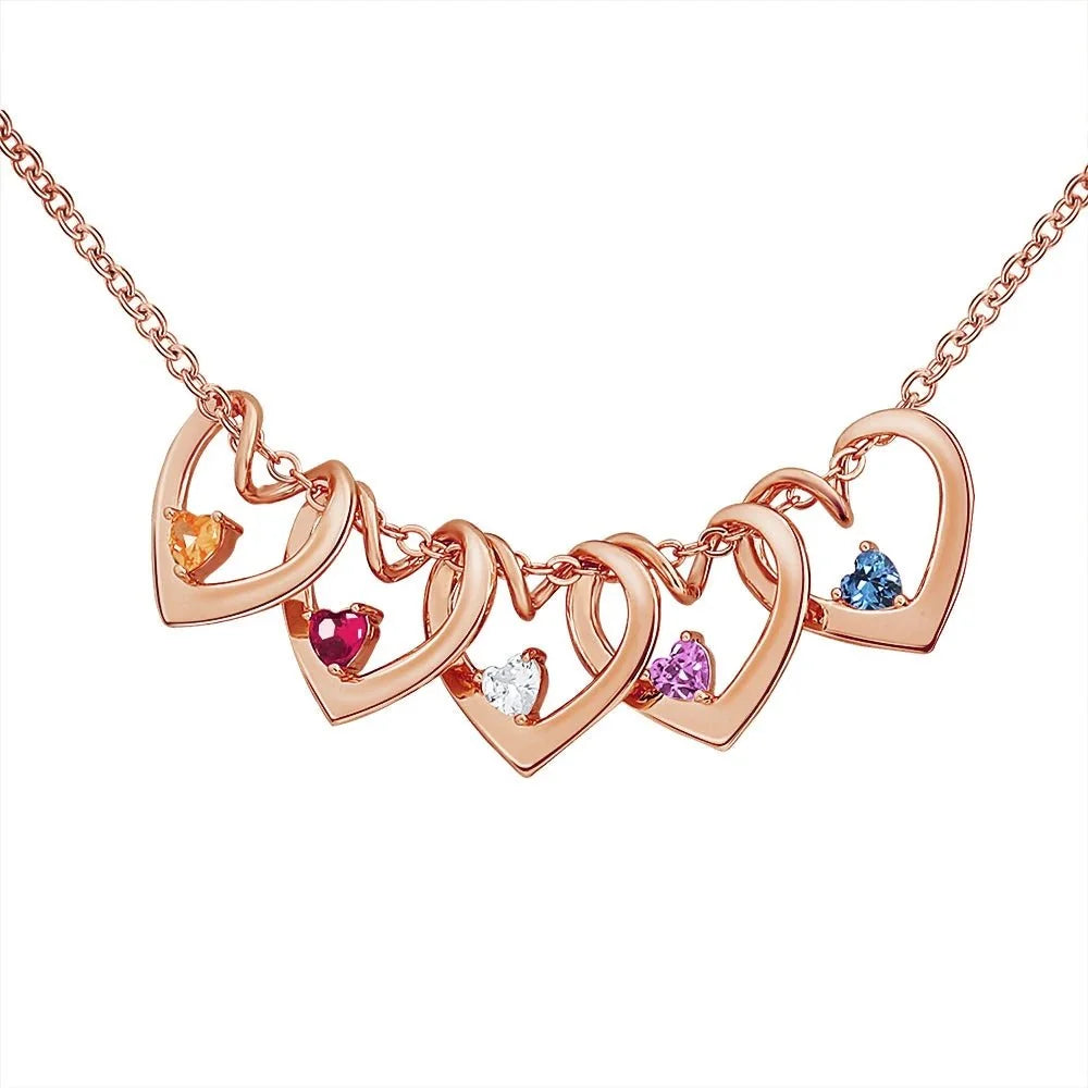 Dainty Name & Birthstone Heart Charm Bangle Bracelet & Necklace in rose gold