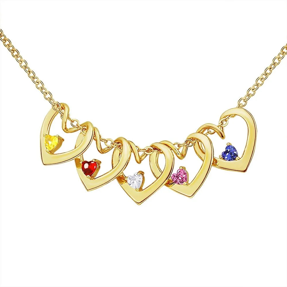 Dainty Name & Birthstone Heart Charm Bangle Bracelet & Necklace in gold