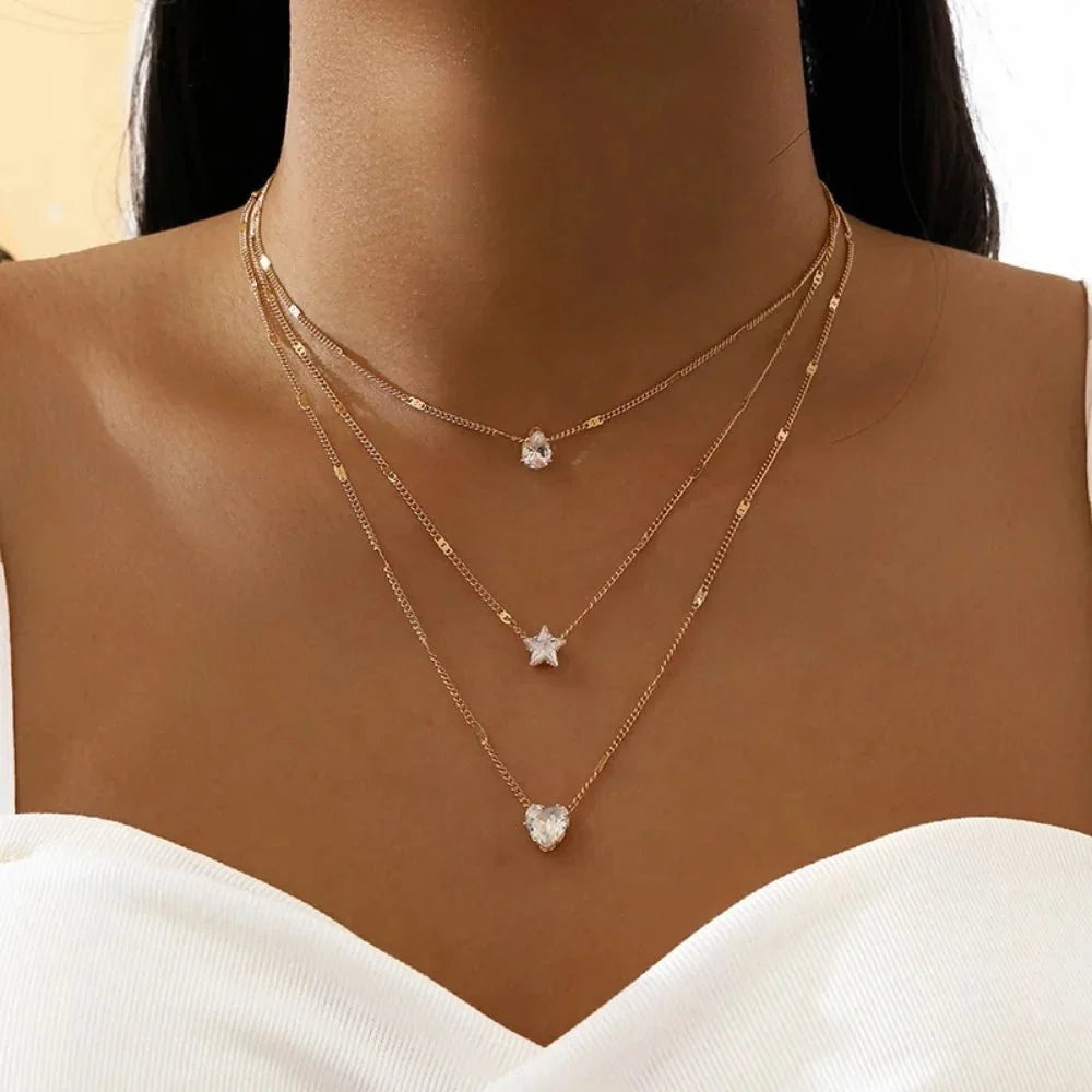 Dainty Shaped Diamonds Necklace Stack in gold
