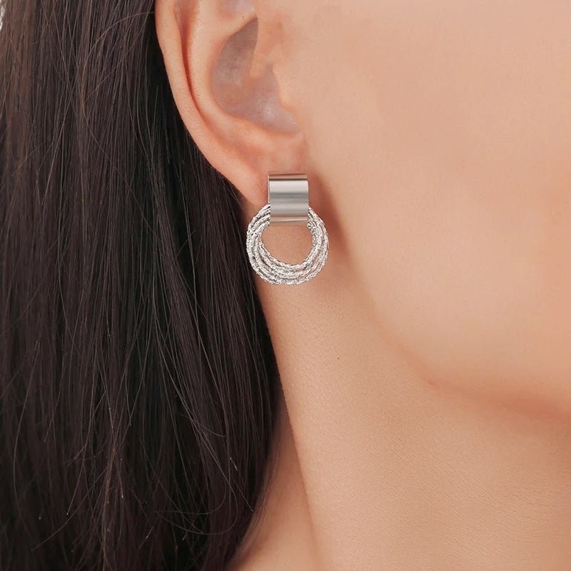 Dainty Strung Circle Chain Earrings in silver