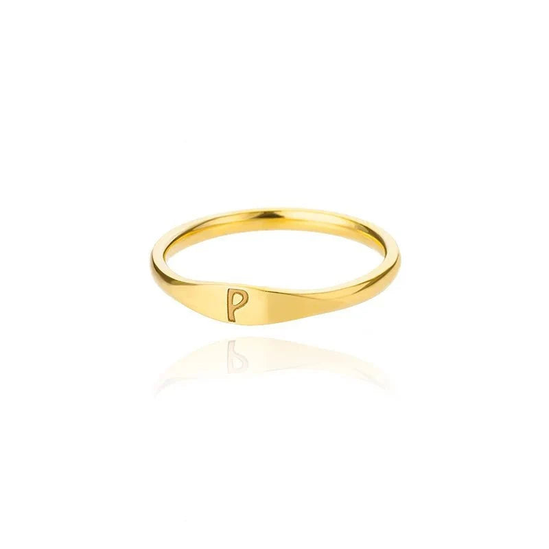 Dainty Thin Letter Initial Ring in gold