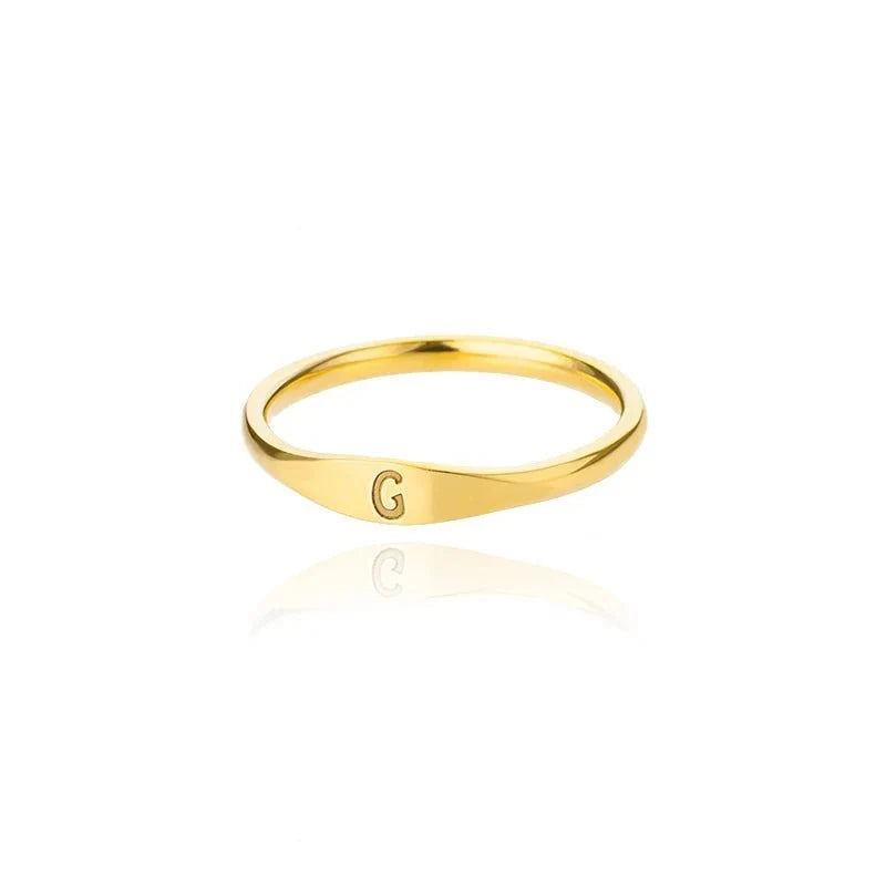 Dainty Thin Letter Initial Ring in gold