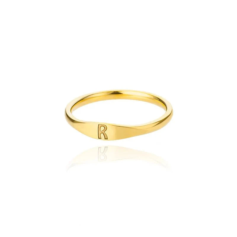 Dainty Thin Letter Initial Ring in gold