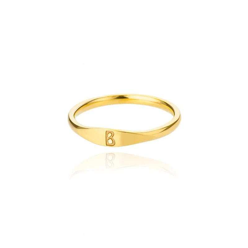 Dainty Thin Letter Initial Ring in gold