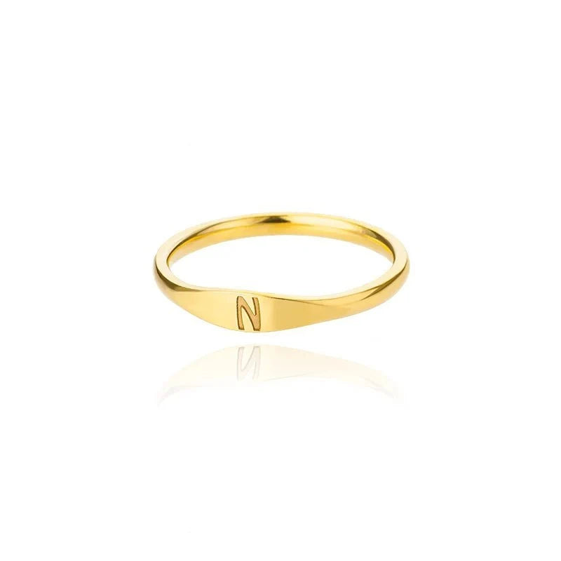 Dainty Thin Letter Initial Ring in gold