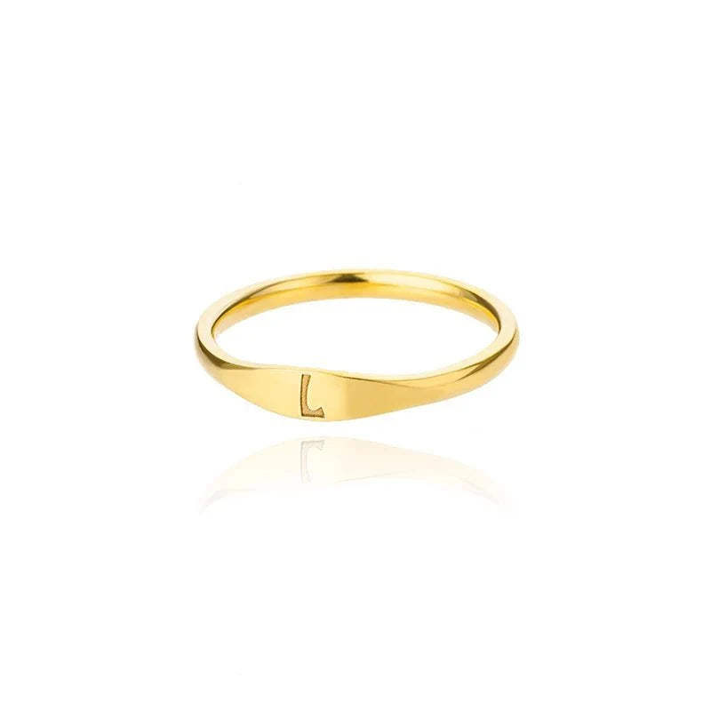 Dainty Thin Letter Initial Ring in gold