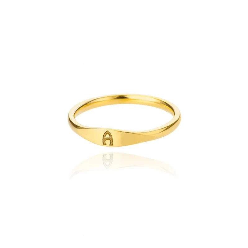 Dainty Thin Letter Initial Ring in gold