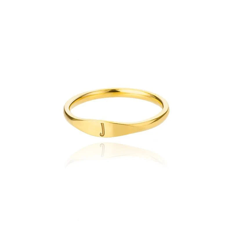 Dainty Thin Letter Initial Ring in gold