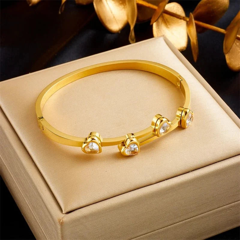 Diamond Heart Cuff Bracelet in white