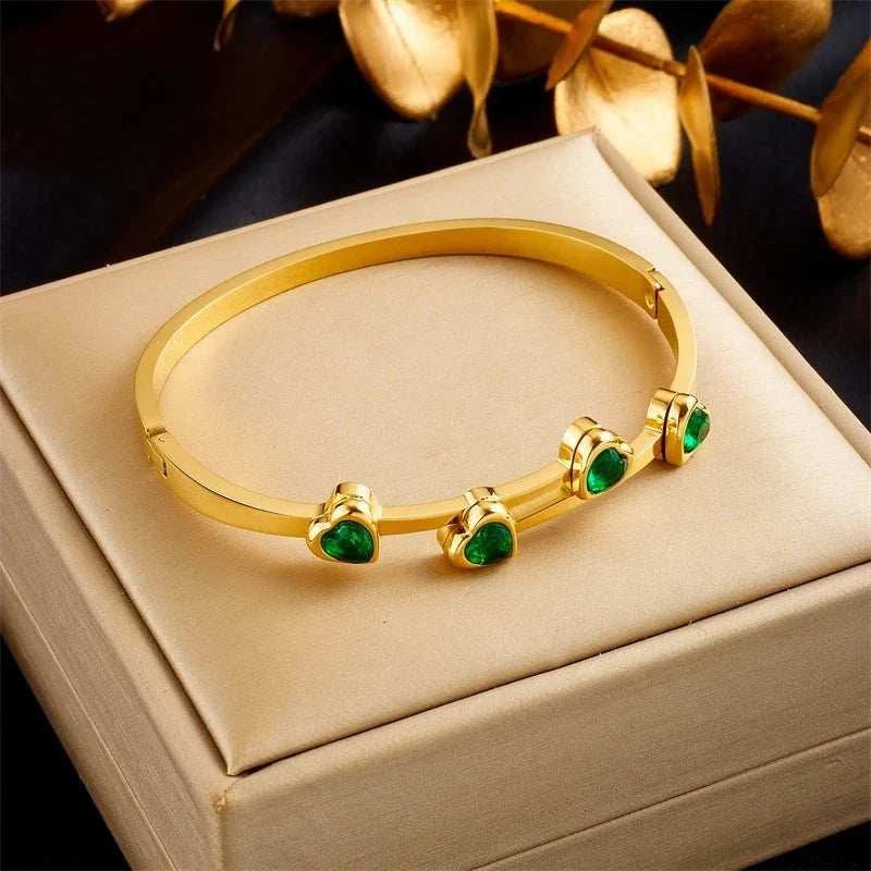 Diamond Heart Cuff Bracelet in green