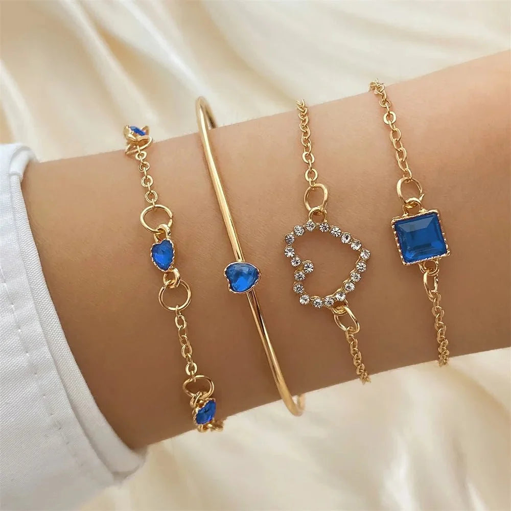 Diamond Statement Bracelet Stacks in blue