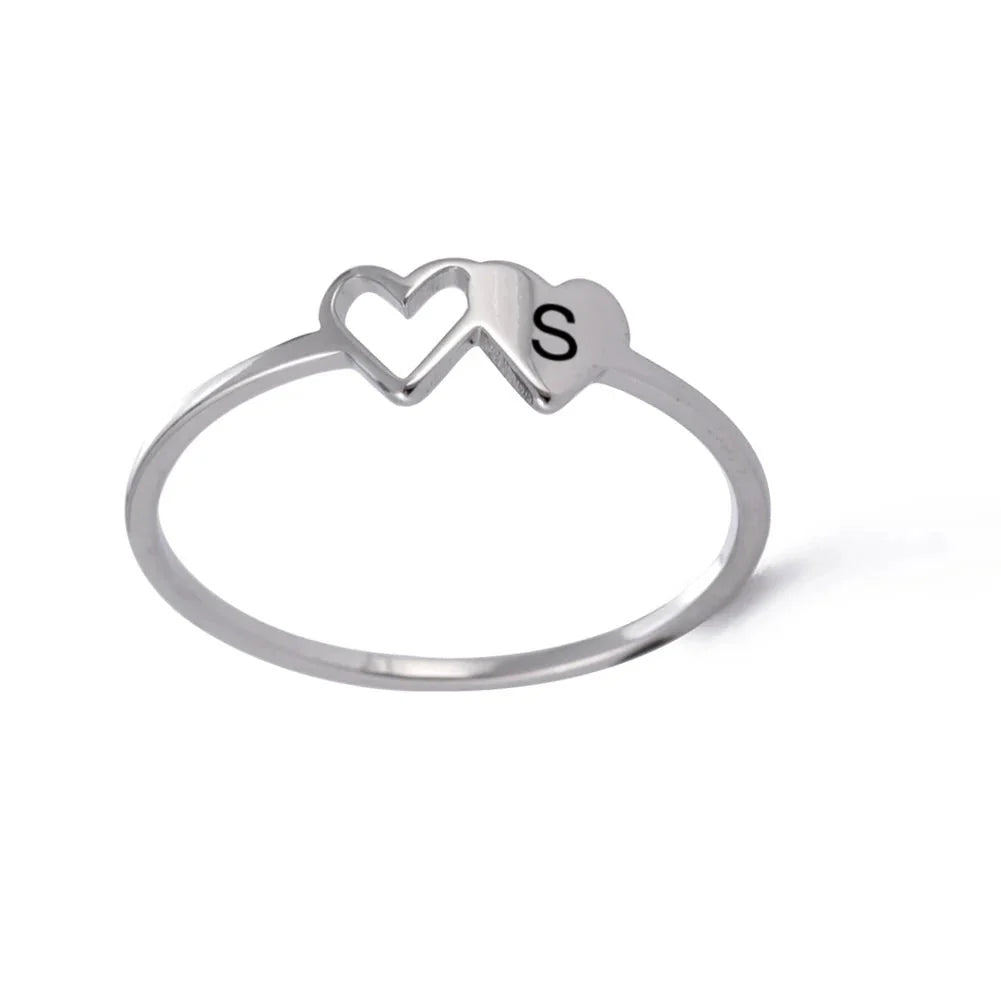 dual heart letter initial ring