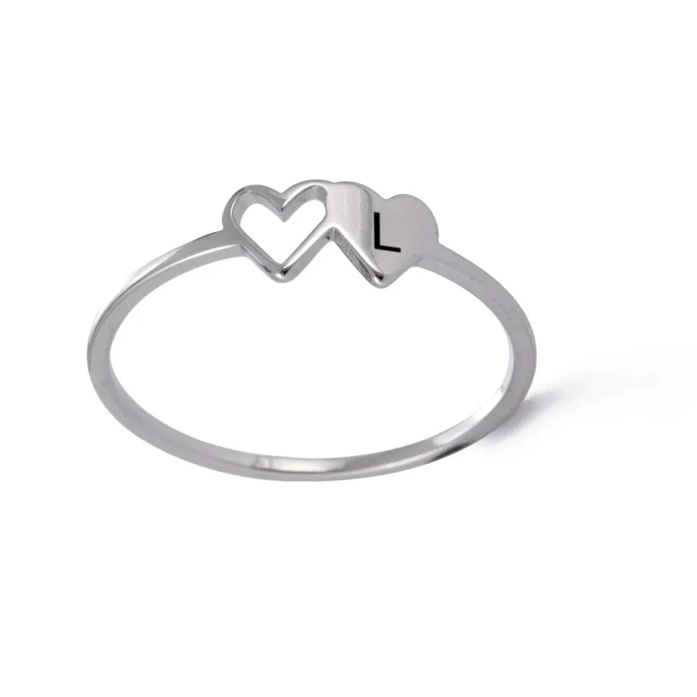 dual heart letter initial ring