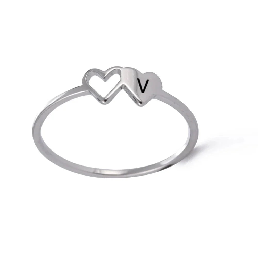 dual heart letter initial ring