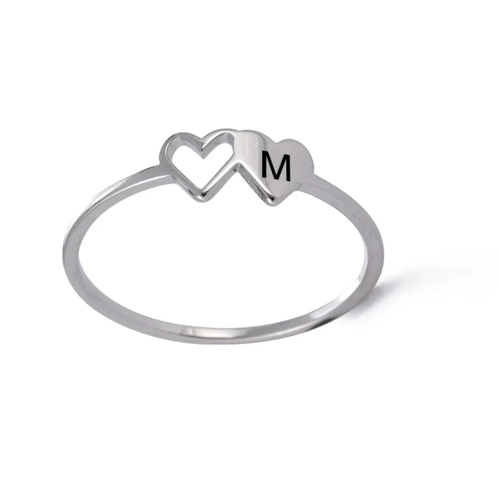 dual heart letter initial ring
