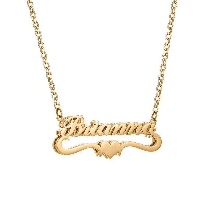 Personalized Name Plate Heart Necklace in gold