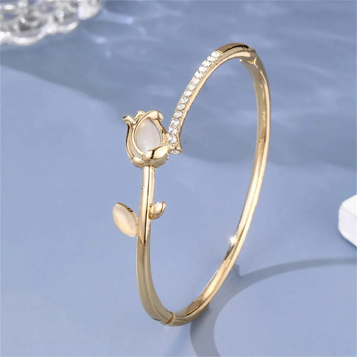 Elegant Tulip Opal Diamond Accented Bracelet in gold