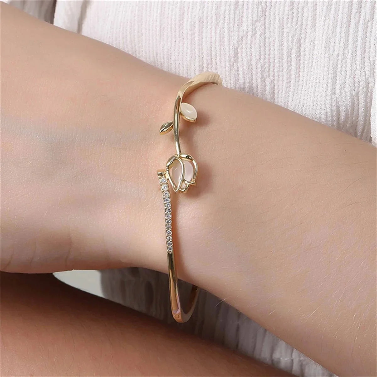 Elegant Tulip Opal Diamond Accented Bracelet