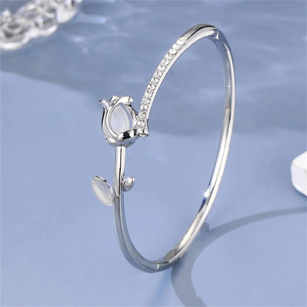 Elegant Tulip Opal Diamond Accented Bracelet in silver