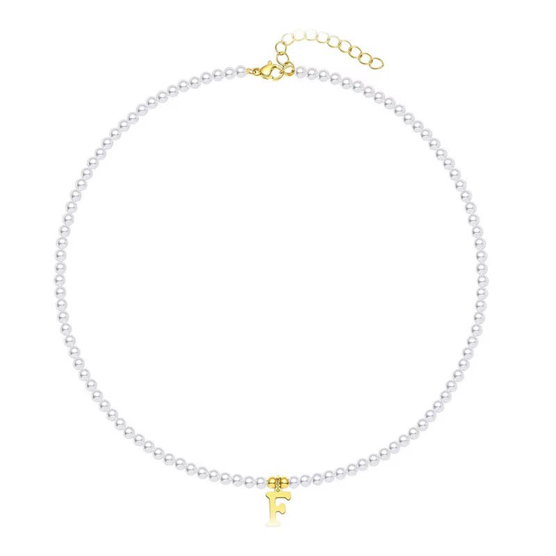 elegant gold accented pearl letter initial necklace