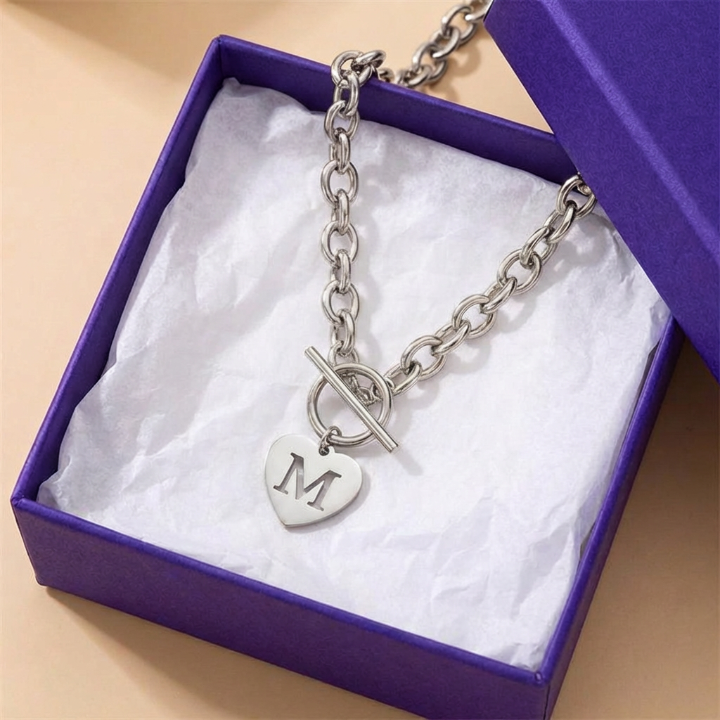 Paperclip Heart Letter Initial Choker Necklace