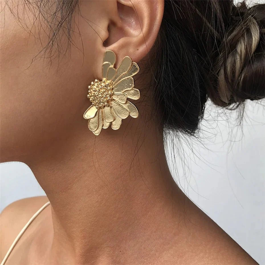 Half Flower Enamel Earrings in gold