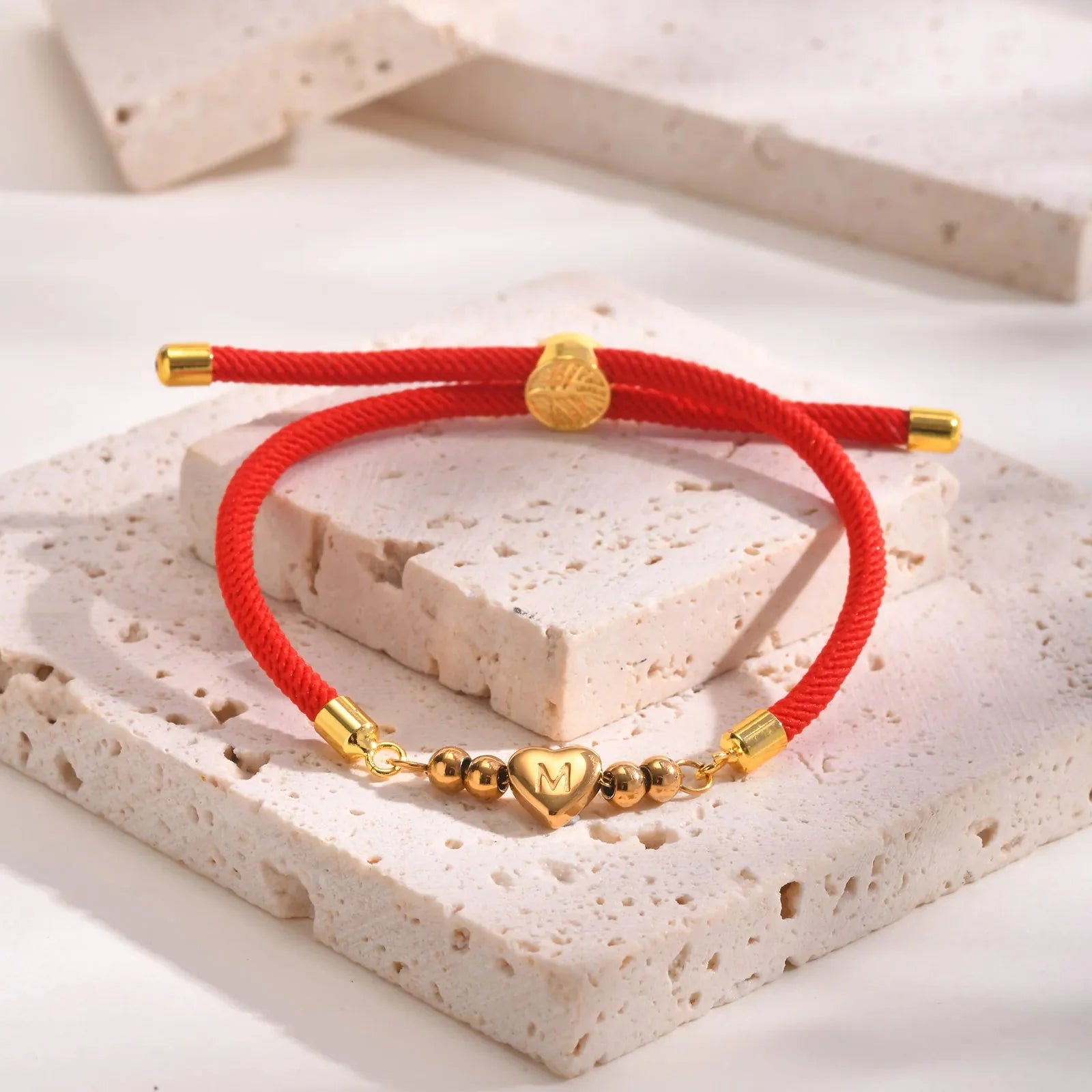 Heart Letter Initial Milan Rope Bracelet in red